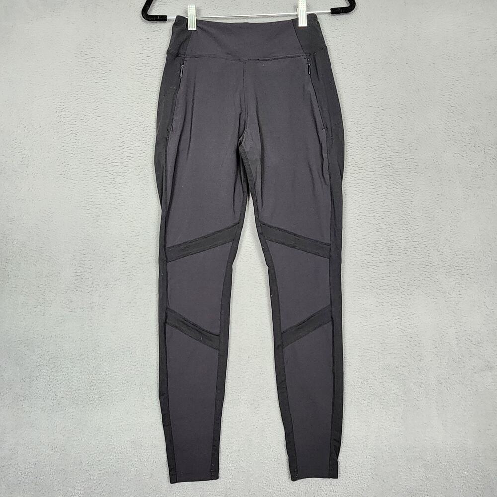 Athleta Leggings Womens 4 Black Ankle High Rise Zip Pockets Stretch Nylon Yoga
